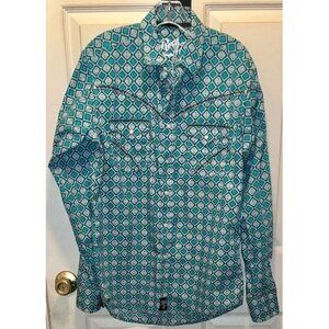 Wrangler Rock 47 turquoise diamond-pattered pearl snap (Medium; 100% cotton)
